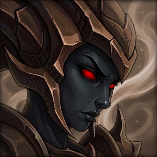 Painted portrait of Oryssa, a horned fighter lit from below by her own wyrmfire.